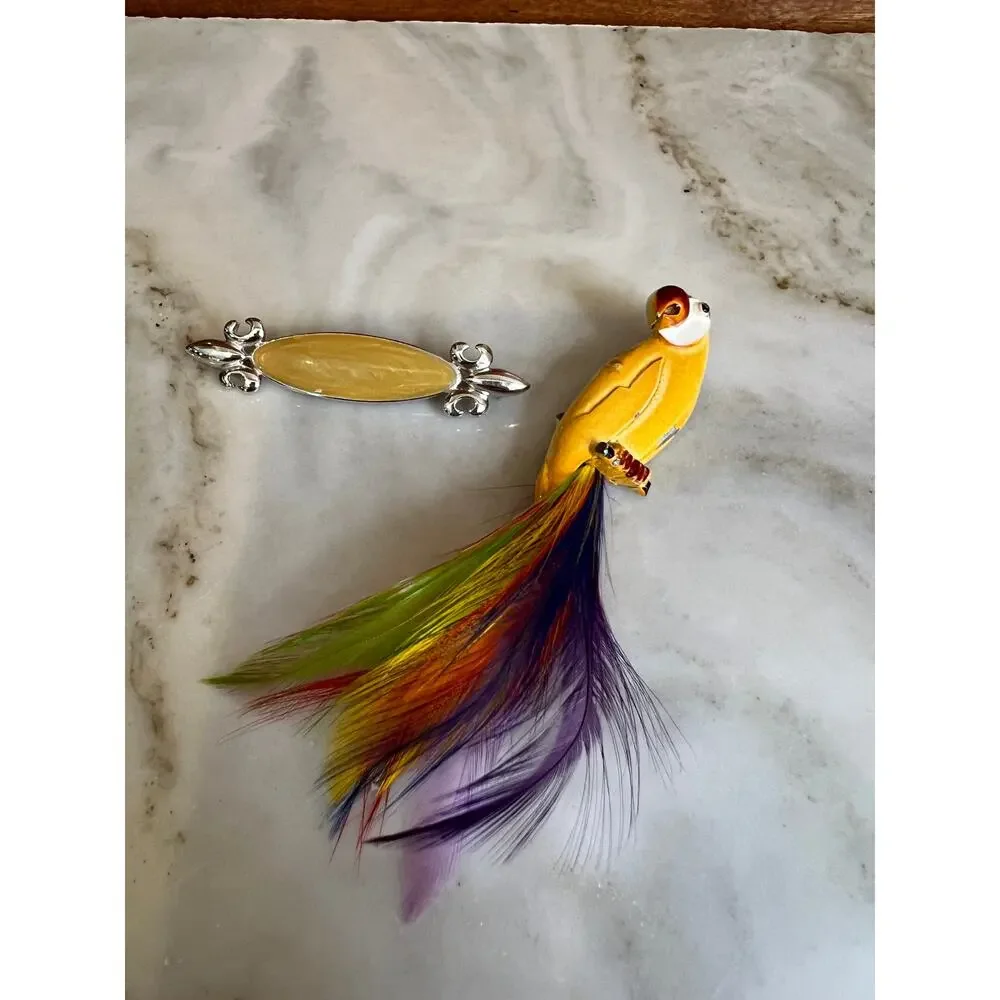 Vintage Pin Bundle Feather Tail Parrot and Monet Pins
